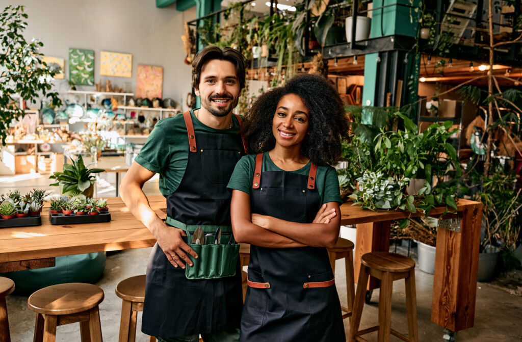 Small business owners in a plant shop